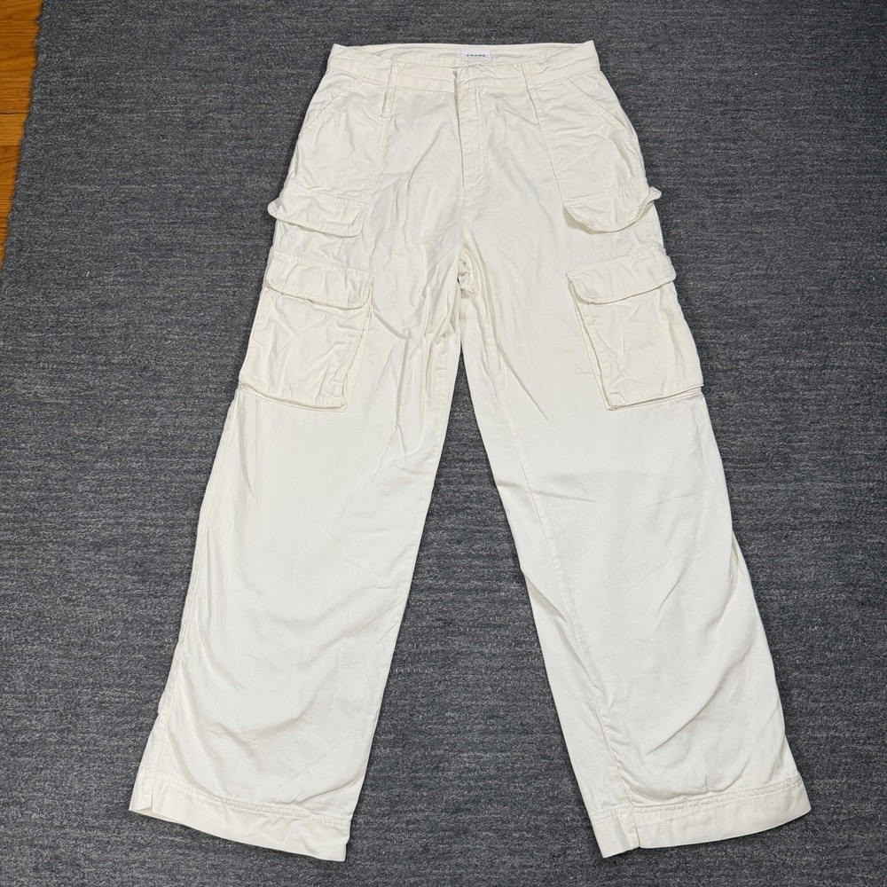 Frame Cargo Pants Women 31 Ecru Wide Leg Utility Cotton Military Relaxed Beach